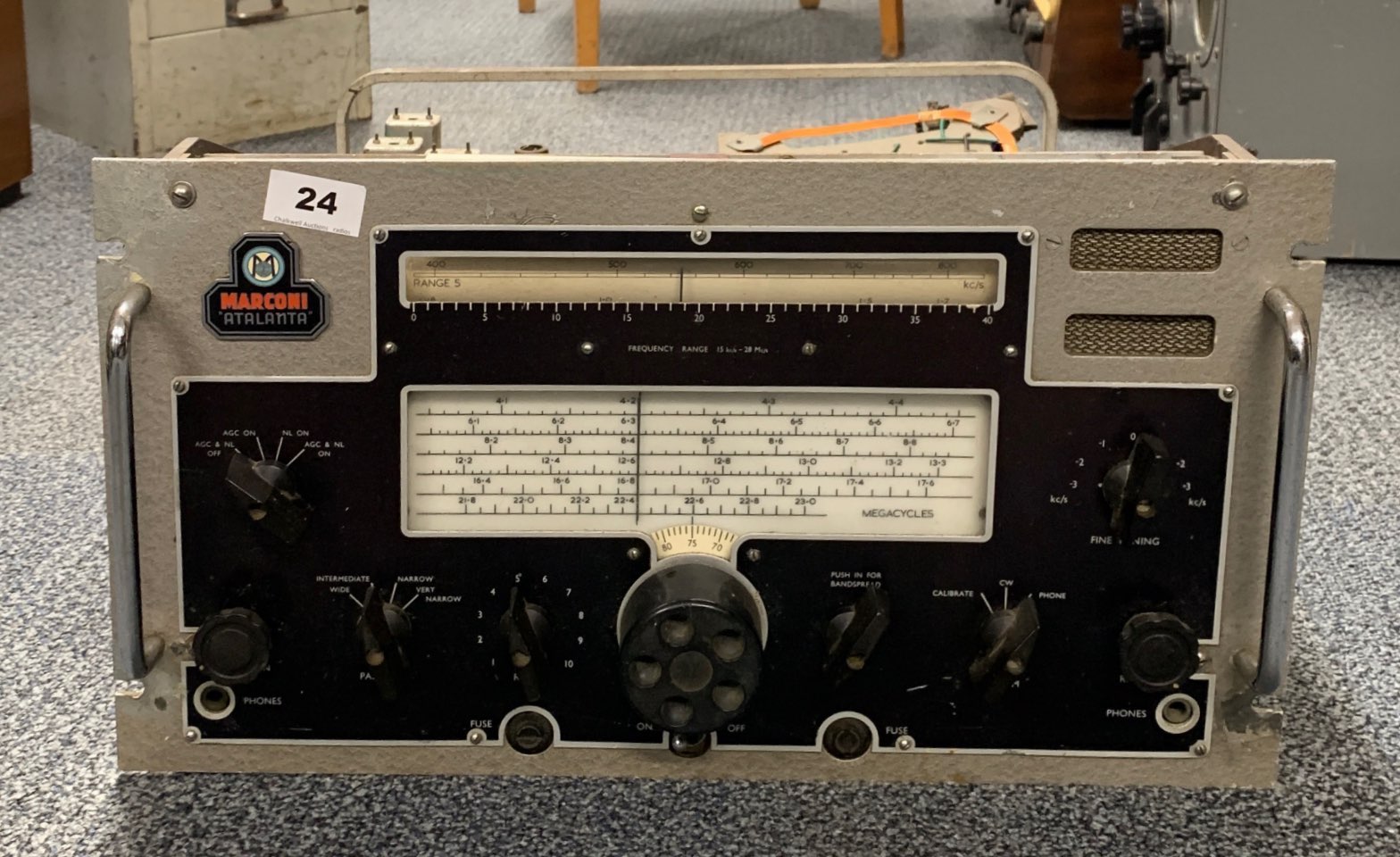 An Marconi Atalanta communication receiver without a case.