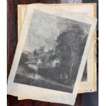 Two unframed early pencil signed etchings printed on vellum after John Constable, 51cm x 64cm.
