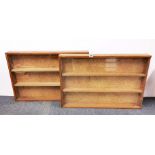 A pair of wall mounted light oak collectors display cabinets, 91cm x 61cm x 10cm.