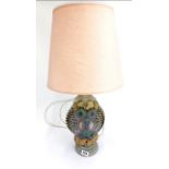 A Bernard Rooke ceramic table lamp and original shade, overall H. 69cm.