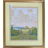 A Hall Thorpe '1874-1947' pencil signed framed wood cut entitled 'The open gate', 43cm x 51cm.