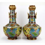 A pair of impressive large Chinese cloisonne on bronze vases decorated with panels of lotus ponds