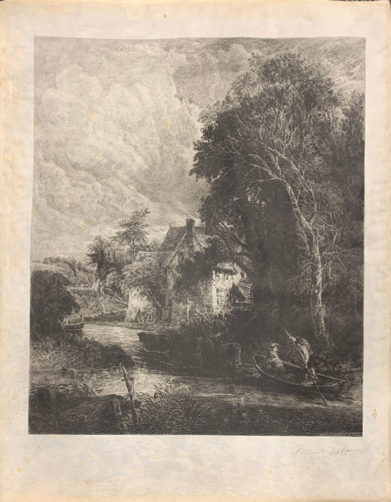 Two unframed early pencil signed etchings printed on vellum after John Constable, 51cm x 64cm. - Image 2 of 3