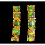 A pair of 925 silver gilt earrings set with cabochon cut opals, L. 2.1cm.