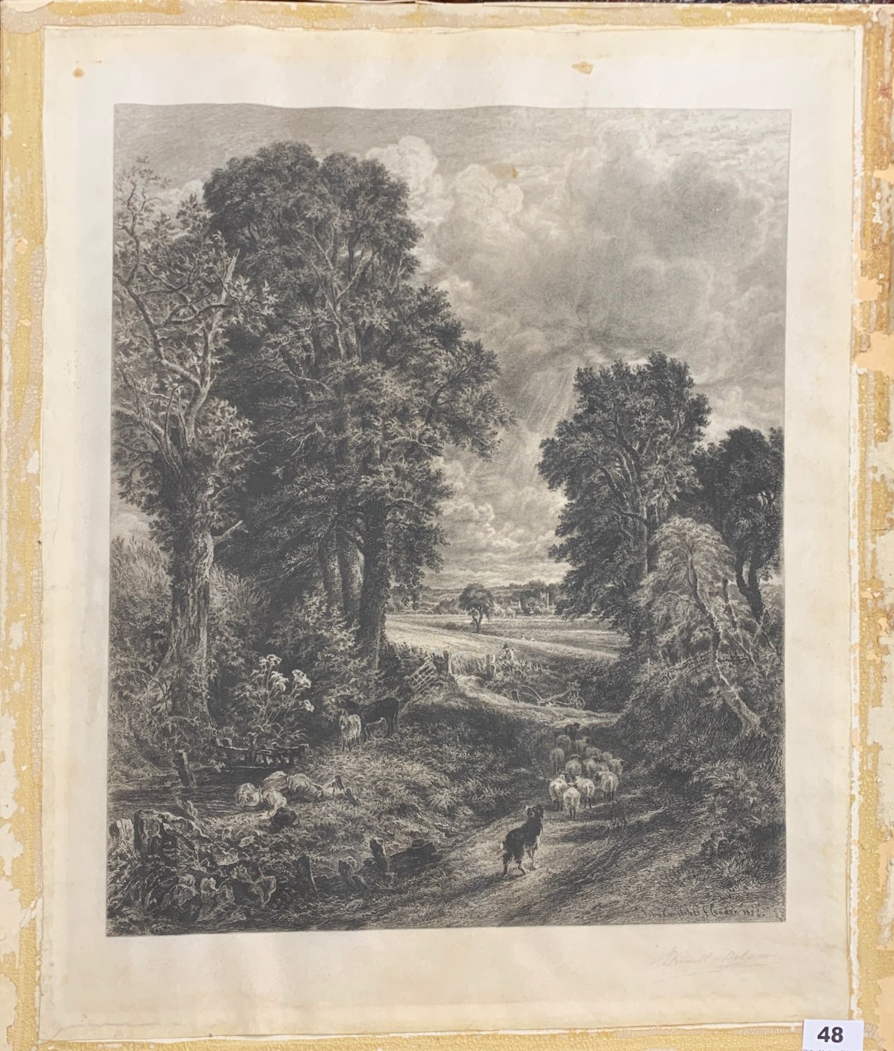 Two unframed early pencil signed etchings printed on vellum after John Constable, 51cm x 64cm. - Image 3 of 3