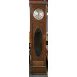 A 1920's oak long cased clock, H. 182cm.