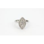 An 18ct white gold diamond set cluster ring, approx. 1ct overall, L. 1.2cm, (N).