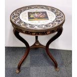 A superb gilt mounted hall table with gilt brass paw feet and hand painted porcelain top, 61cm x