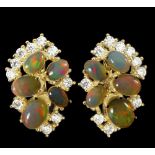 A pair of 925 silver gilt earrings set with cabochon cut opals and white stones, L. 2.5cm.