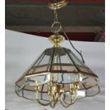 A gilt brass and bevelled glass five branch hall light, dia. 43cm.