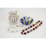 A group of lovely Venetian glass items, jug H. 12cm.