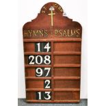 A wall mounted mahogany hymn board, H. 89cm.