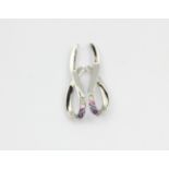 A pair of 9ct white gold earrings set with diamond, tourmaline, tanzanite and amethyst, L. 2.7cm.