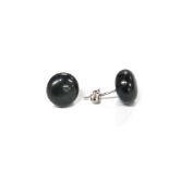 A pair of black 9.5mm cultured pearl stud earrings on silver stems.