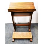 An ecclesiastical 1950's mahogany prayer lectern and kneeler, H. 81cm.