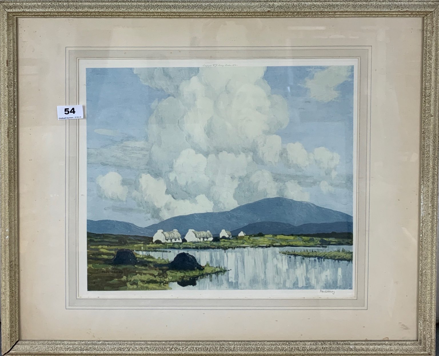 A Paul Henry framed pencil signed lithograph of a rural scene, 65cm x 55cm.