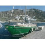 A 32 ton steel yacht moored in Samos, Greece. Built 1986, 14.7 x 4.03m, draught 2m. With BWM