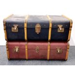 Two vintage cabin trunks, 92cm x 52cm x 32cm.