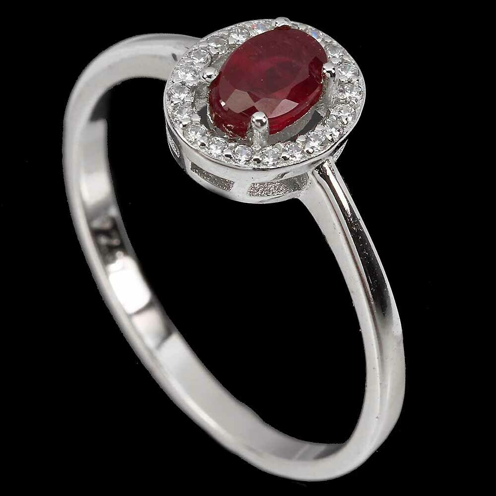 A 925 silver oval cut ruby and white stone set halo ring, (N.5). - Image 2 of 2