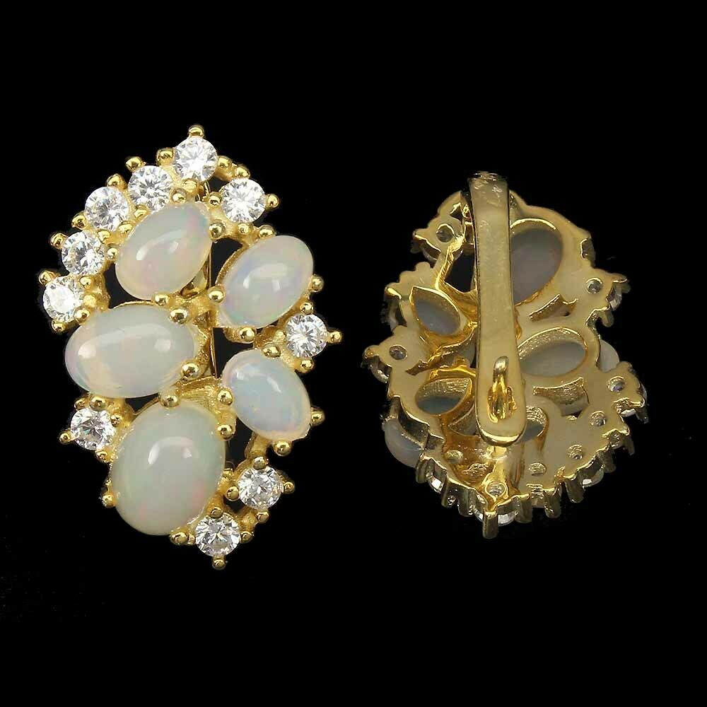 A pair of 925 silver gilt earrings set with cabochon cut opals and white stones, L. 2.5cm. - Image 2 of 2