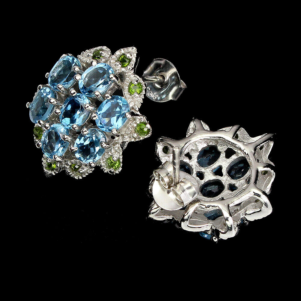 A pair of 925 silver blue topaz and chrome diopside set earrings, L. 2.1cm. - Image 2 of 2