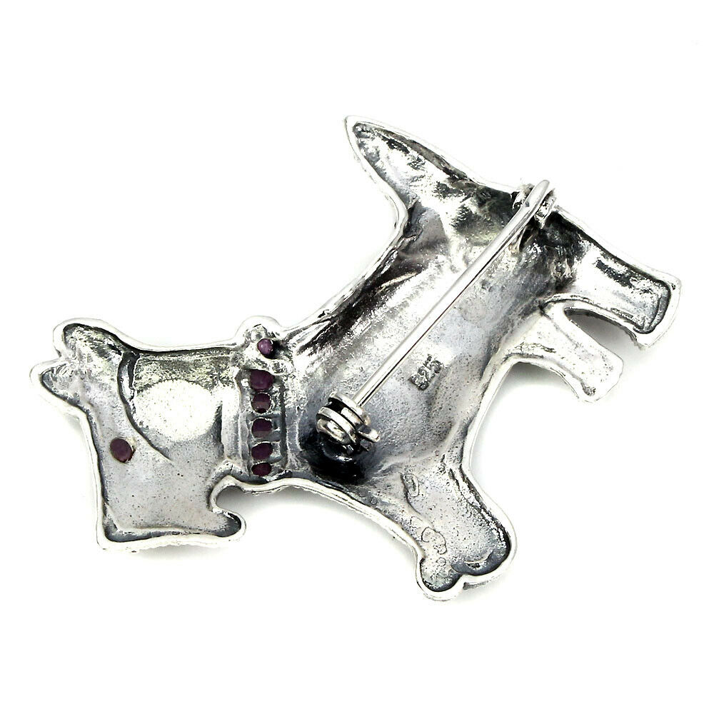 A 925 silver enamelled marcasite and ruby set terrier shaped brooch, L. 3.5cm. - Image 2 of 2