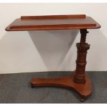 A 19th Century pine adjustable overbed table with patent safety mechanism and tiltable top, W.