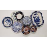 Two Japanese Imari bowls together with a Victorian stilton dish and other ceramic items.