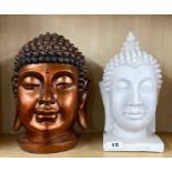 Two contemporary resin Buddha heads, H. 30cm.