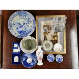 A heavy glass ice bucket, Royal Copenhagen china and other items including an oriental porcelain
