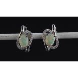 A pair of 925 silver oval cut opal and white stone set earrings, L. 1.8cm.