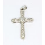 A 9ct white gold diamond set cross pendant, L. 3.2cm.