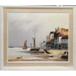 Richard White, British framed oil on board Thames scene, frame size 53.5cm x 43cm.