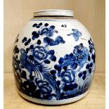 A 19th C Chinese hand painted provincial porcelain storage jar and lid decorated with birds among