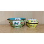 Two mid-20th C Chinese Canton enamelled items, bowl Dia. 11.5cm x 5.5cm.