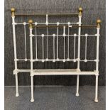 A Victorian cast iron and brass single bed with irons and sprung frame, W. 89cm.