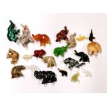 A box of 20 carved semi-precious stone and other elephants.