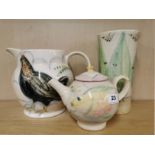 Three studio pottery items by Kate and Richard Baxter, Leigh-on-sea, tallest. 26cm.