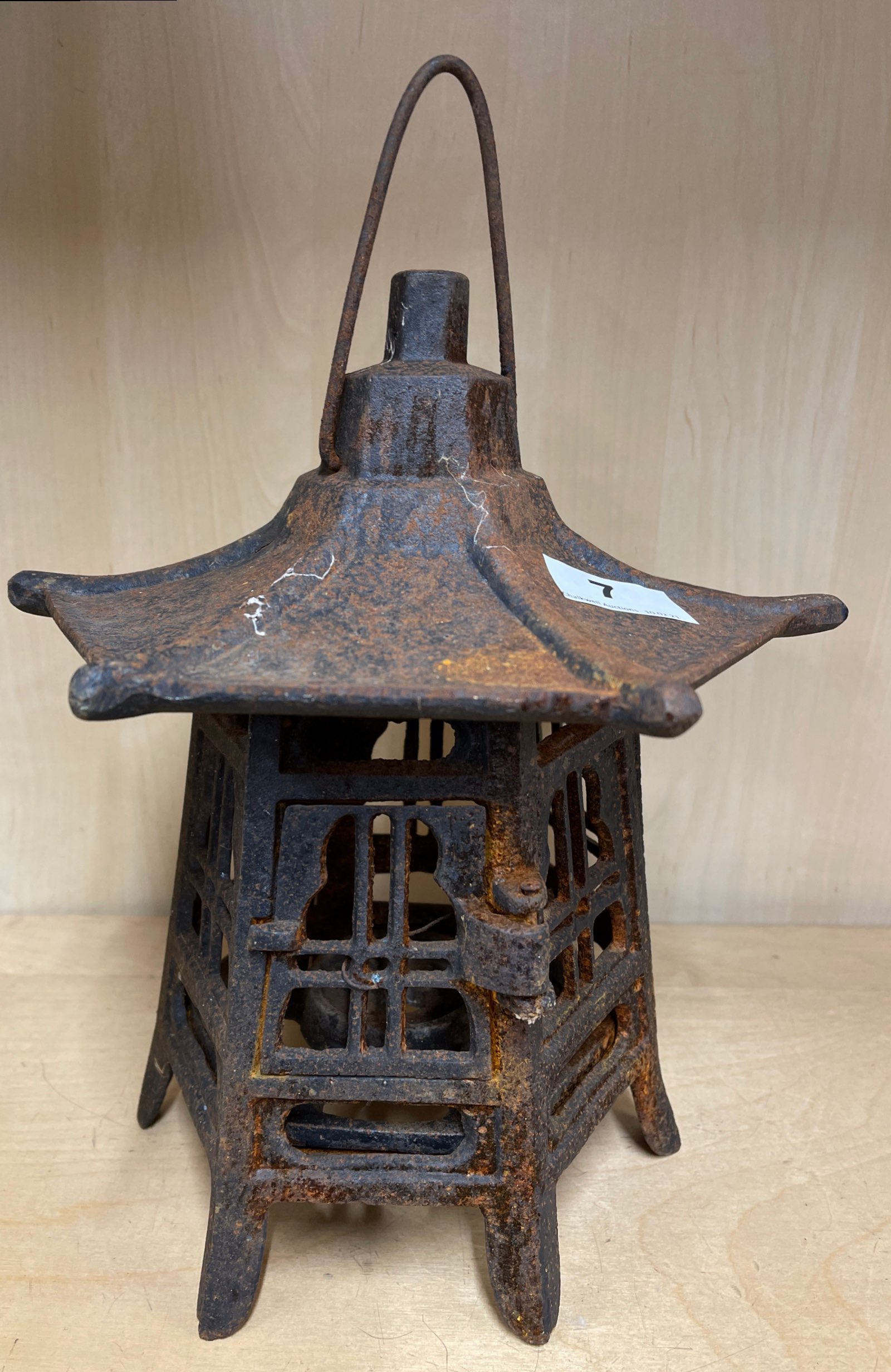 A Japanese cast iron lantern, H. 31cm.