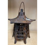 A Japanese cast iron lantern, H. 31cm.