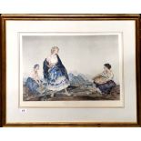 Sir William Russell Flint, framed limited edition 803/850 print of three young women, frame size