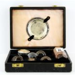 A cased silver plate communion set, Box size 18 x 13.5 x 6cm.