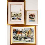 A gilt framed pencil signed limited edition 103/350 print of Pittonweem harbour by Angus LM