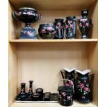 A group of 1920's rose decorated porcelain items, tallest 29cm. One large vase and flower arranger