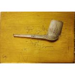A 19th C. 'C. Crop' London pressed clay pipe of the Exchange dated 1862, L. 19cm, bowl dia. 4.5cm.