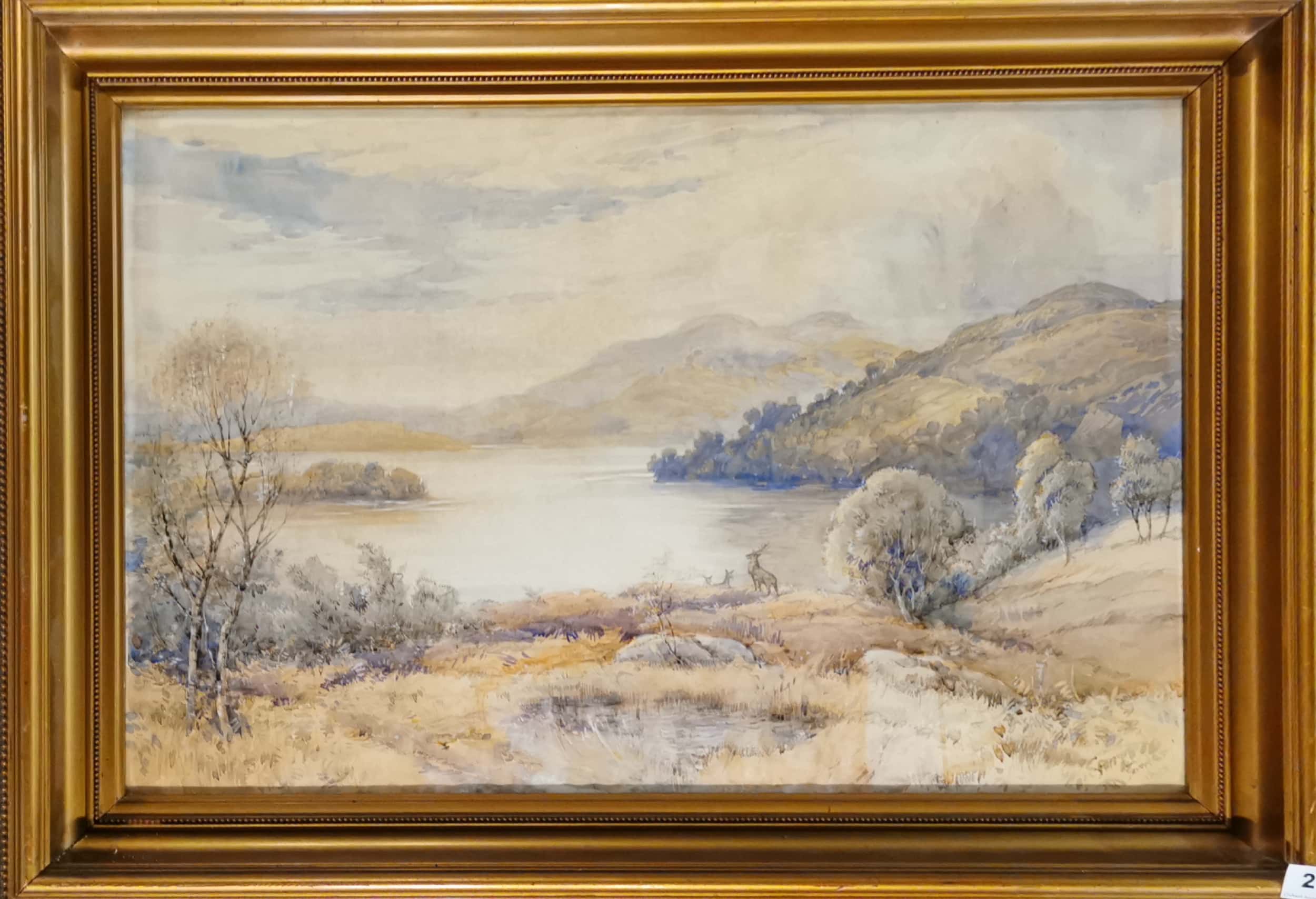 A gilt framed early 20th C. lakeland watercolour with indistinct signature dated '1917', framed size