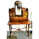 A superb Edwardian walnut and hand painted lady's fold out escritoire / dressing table, H. 148cm x
