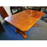 A contemporary Art Deco style extending mixed wood dining table, L. 162cm extending to 208cm by W.