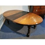 A Victorian barley twist leg extending oak wind-out dining table, W. 120cm, extending from 150cm