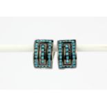 A pair of 925 silver earrings set with turquoise together with a turquoise necklace, L. 40cm.